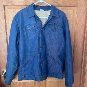 Vintage Red Cap fleece lined Men's Blue Denim Jacket